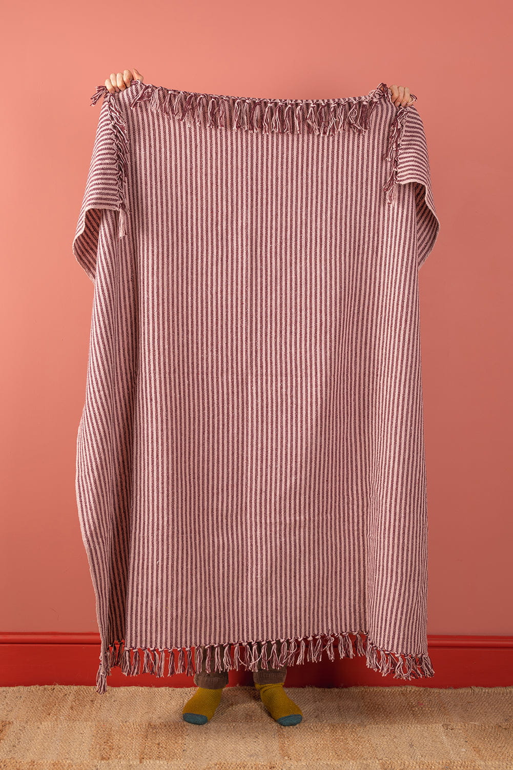 Ian Snow Ltd Plum & Dusty Rose 100% Recycled Cotton Striped Throw