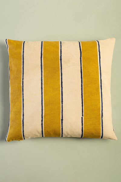 Ian Snow Ltd Mustard Stripe Block Print Cushion Cover Unfilled