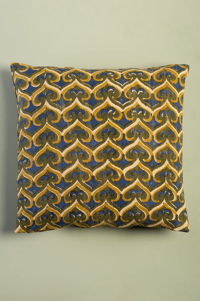 Ian Snow Ltd Olive & Navy Spade Block Print Cushion Cover Unfilled