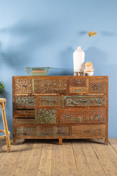 Ian Snow Ltd Vintage Carved & Coloured Drawer Unit