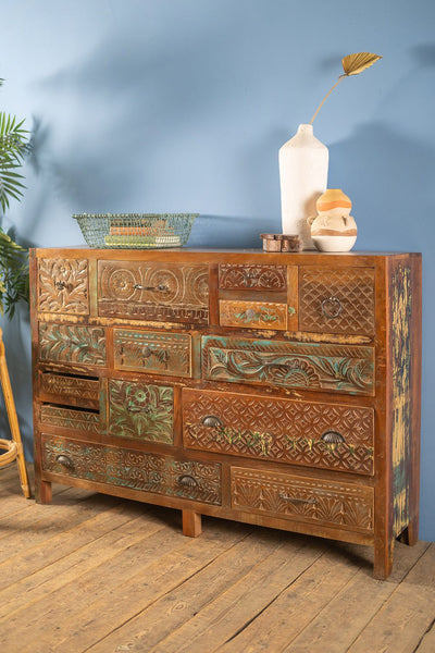 Ian Snow Ltd Vintage Carved & Coloured Drawer Unit