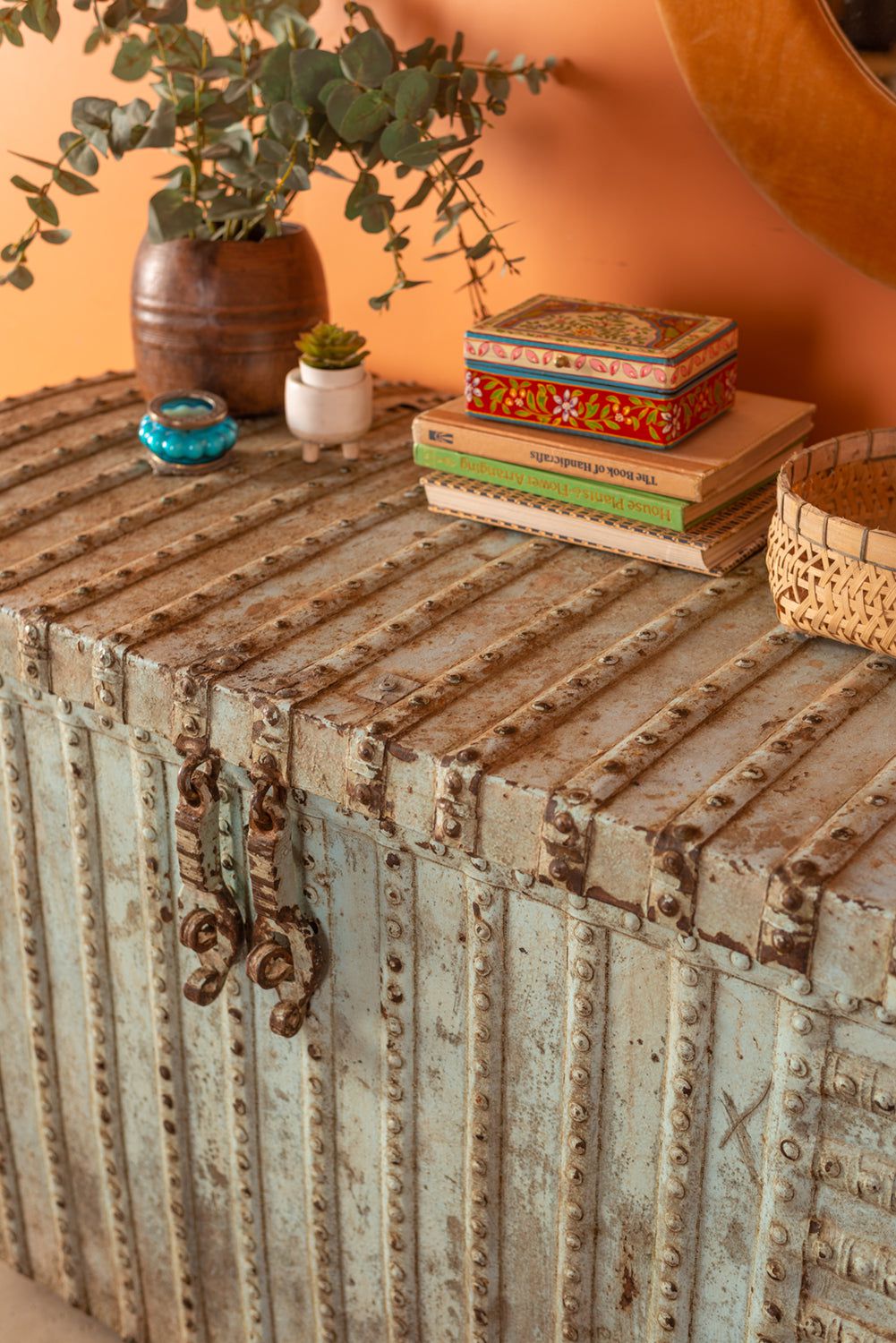 Ian Snow Ltd Vintage Rajasthani Blue Wheel Chest