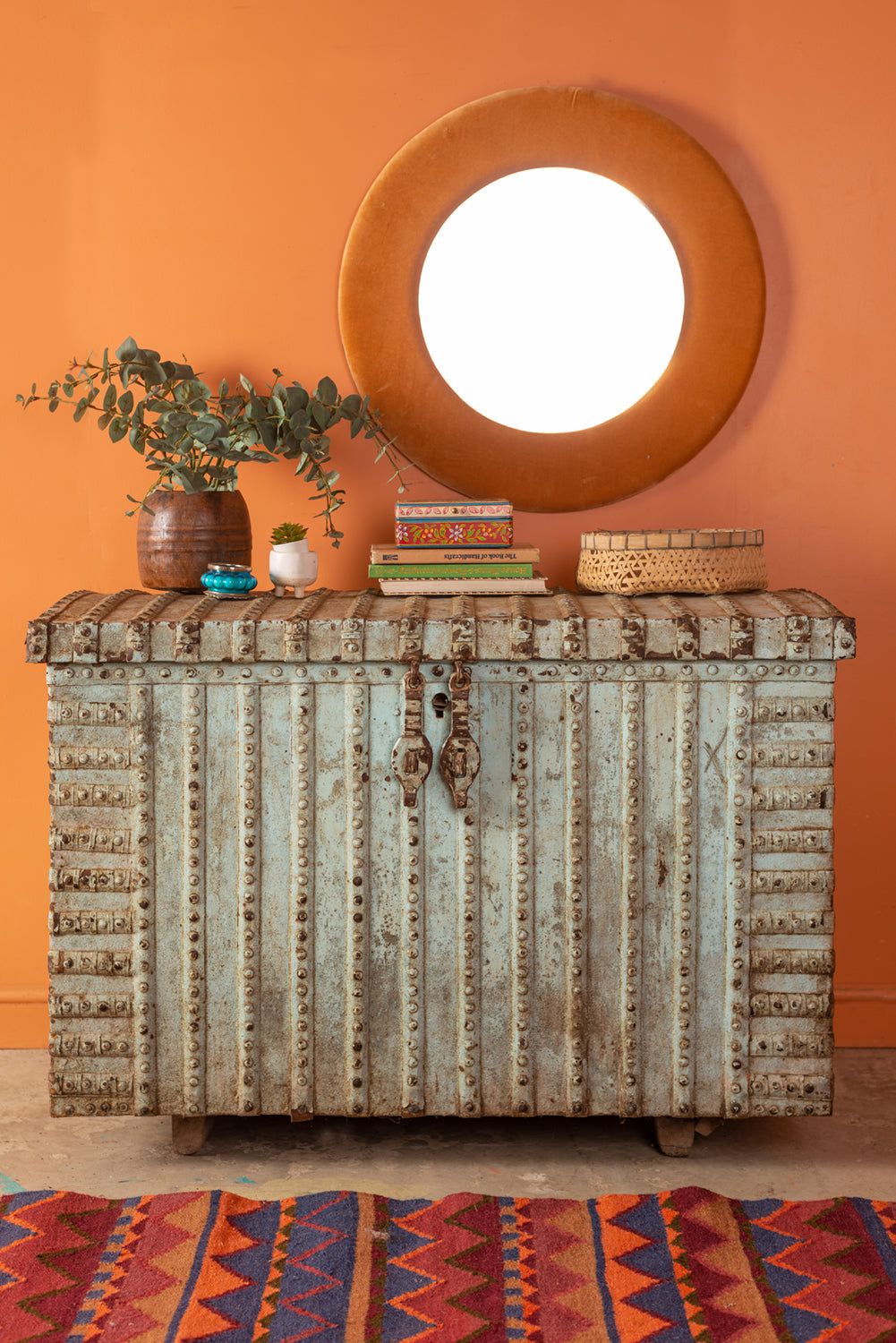 Ian Snow Ltd Vintage Rajasthani Blue Wheel Chest