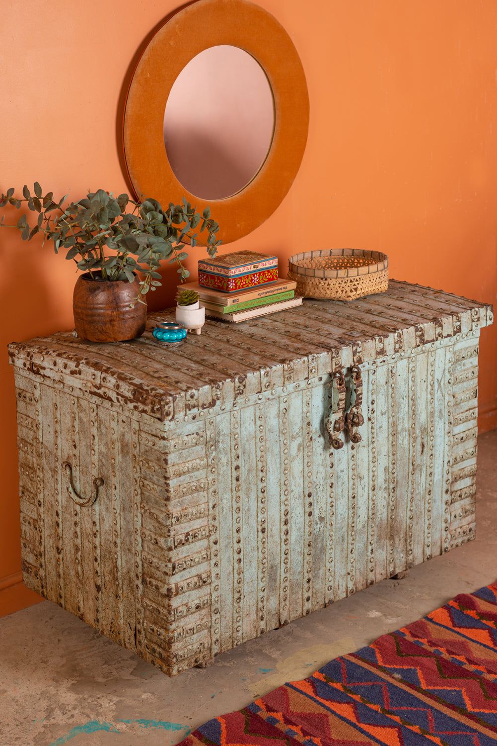 Ian Snow Ltd Vintage Rajasthani Blue Wheel Chest