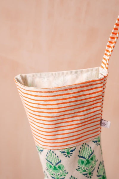 Ian Snow Ltd Green & Orange Block Print Stocking