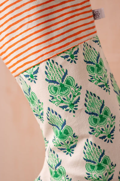 Ian Snow Ltd Green & Orange Block Print Stocking