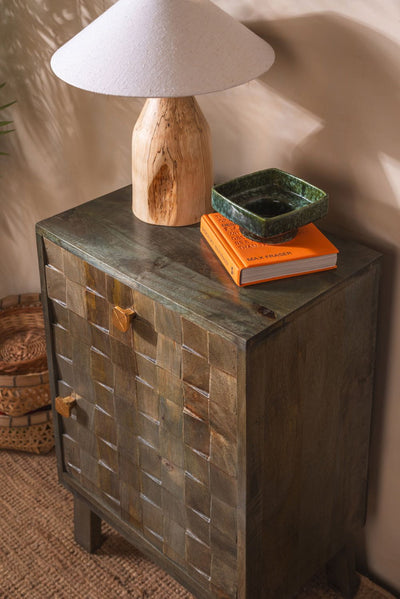 MYAKKA Block Design Mango Wood Bedside Cabinet