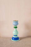 MYAKKA Muted Tones Hand Painted Wooden Candle Holders Blue & Green