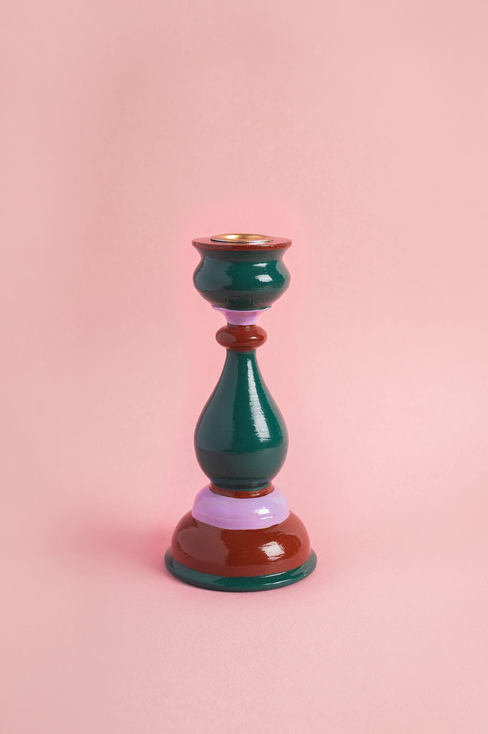 MYAKKA Green & Purple Hand Painted Wooden Candle Holder