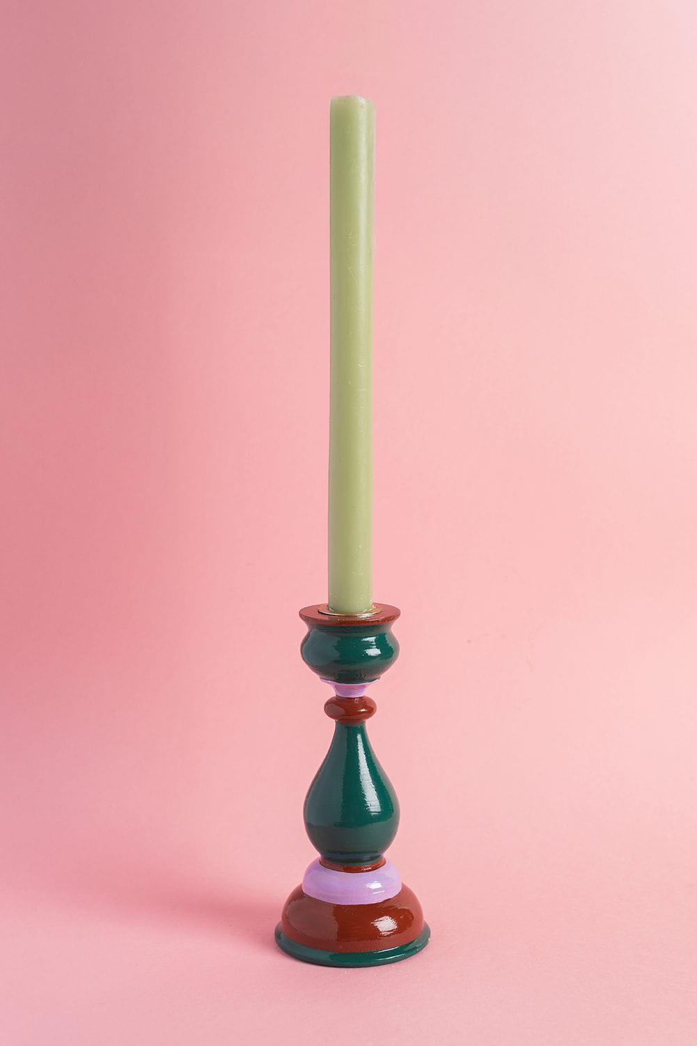 MYAKKA Green & Purple Hand Painted Wooden Candle Holder