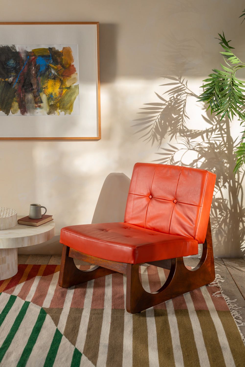 MYAKKA Orange Leather Upholstered Wooden Chair