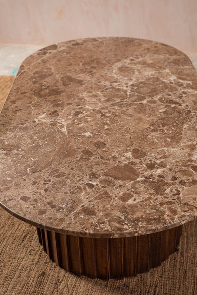 MYAKKA Wooden Coffee Table with Vintage Marble Top