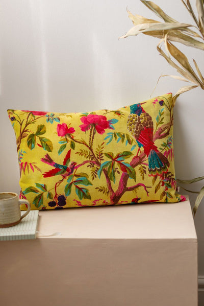 MYAKKA Lime Bird Of Paradise Velvet Cushion Cover
