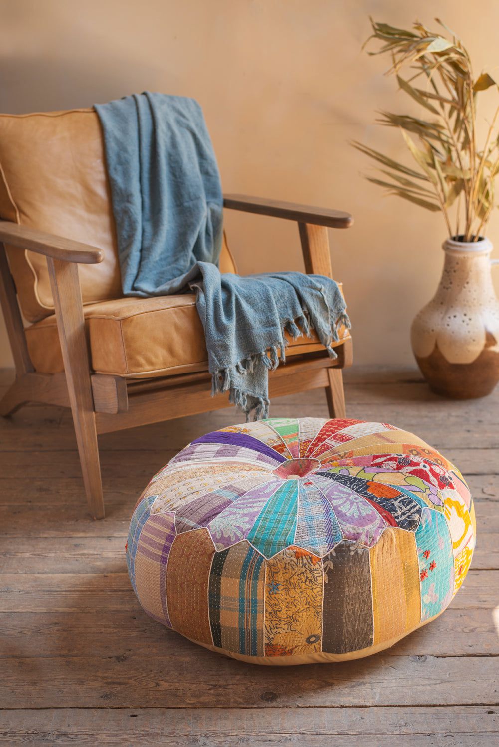 MYAKKA Vintage Fabric Patchwork Pouffe
