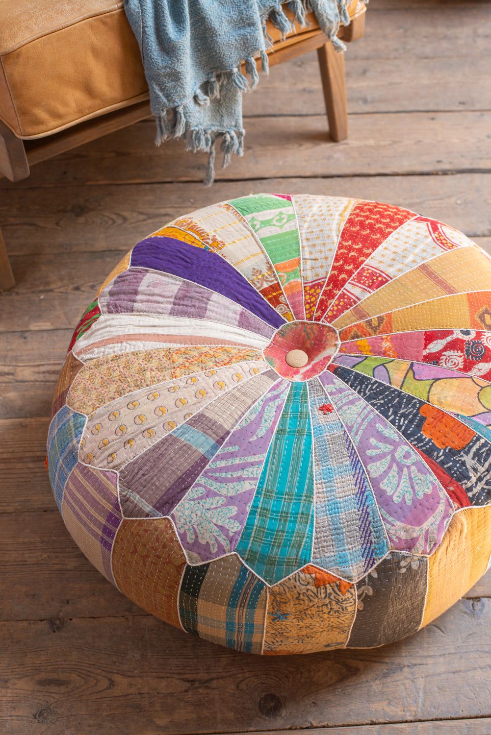MYAKKA Vintage Fabric Patchwork Pouffe