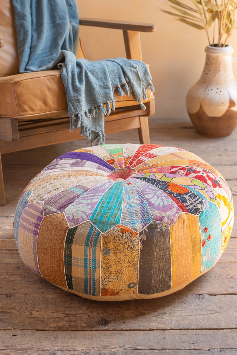 MYAKKA Vintage Fabric Patchwork Pouffe
