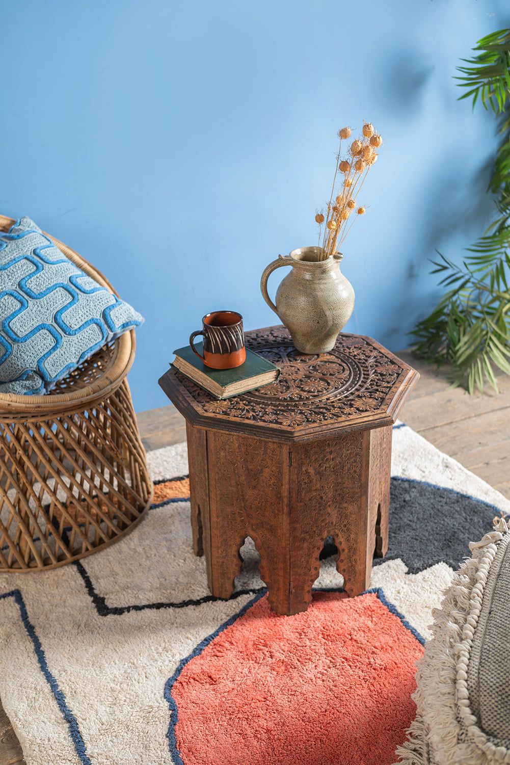 MYAKKA Teak Octagonal Carved Side Table