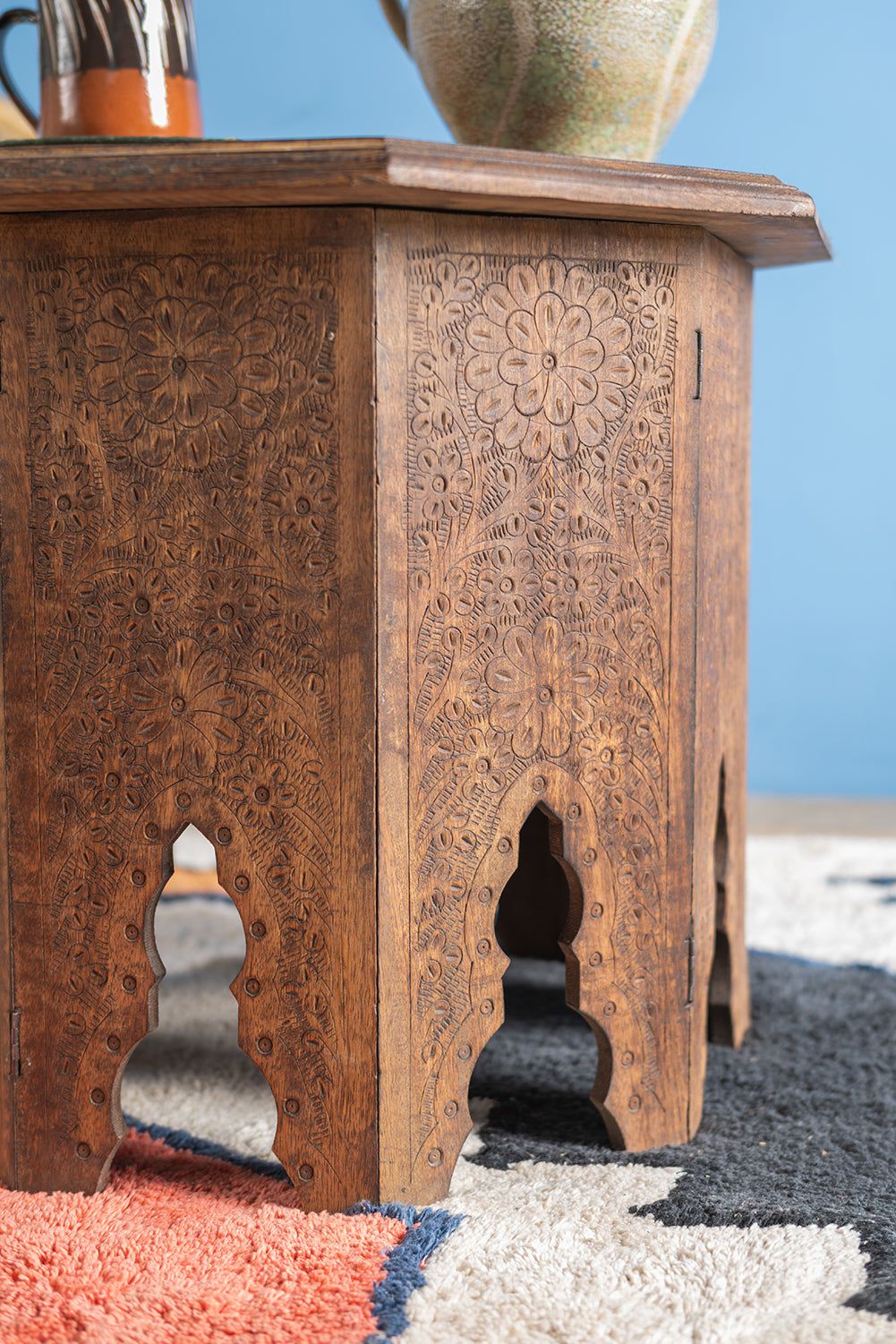 MYAKKA Teak Octagonal Carved Side Table