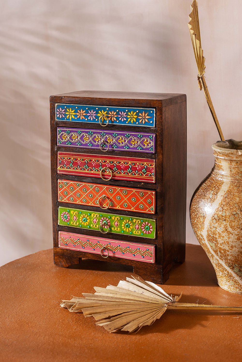 MYAKKA Mehandi Embossed Six Drawer Chest