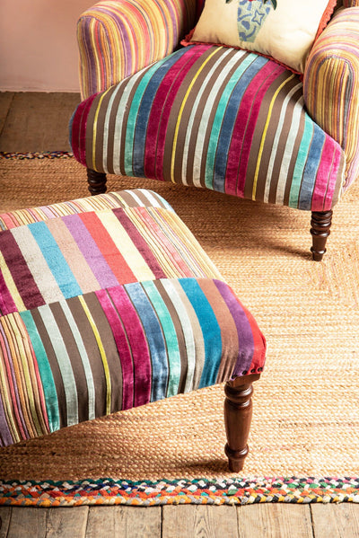 Ian Snow Ltd Fandango Striped Velvet Armchair & Footstool Bundle