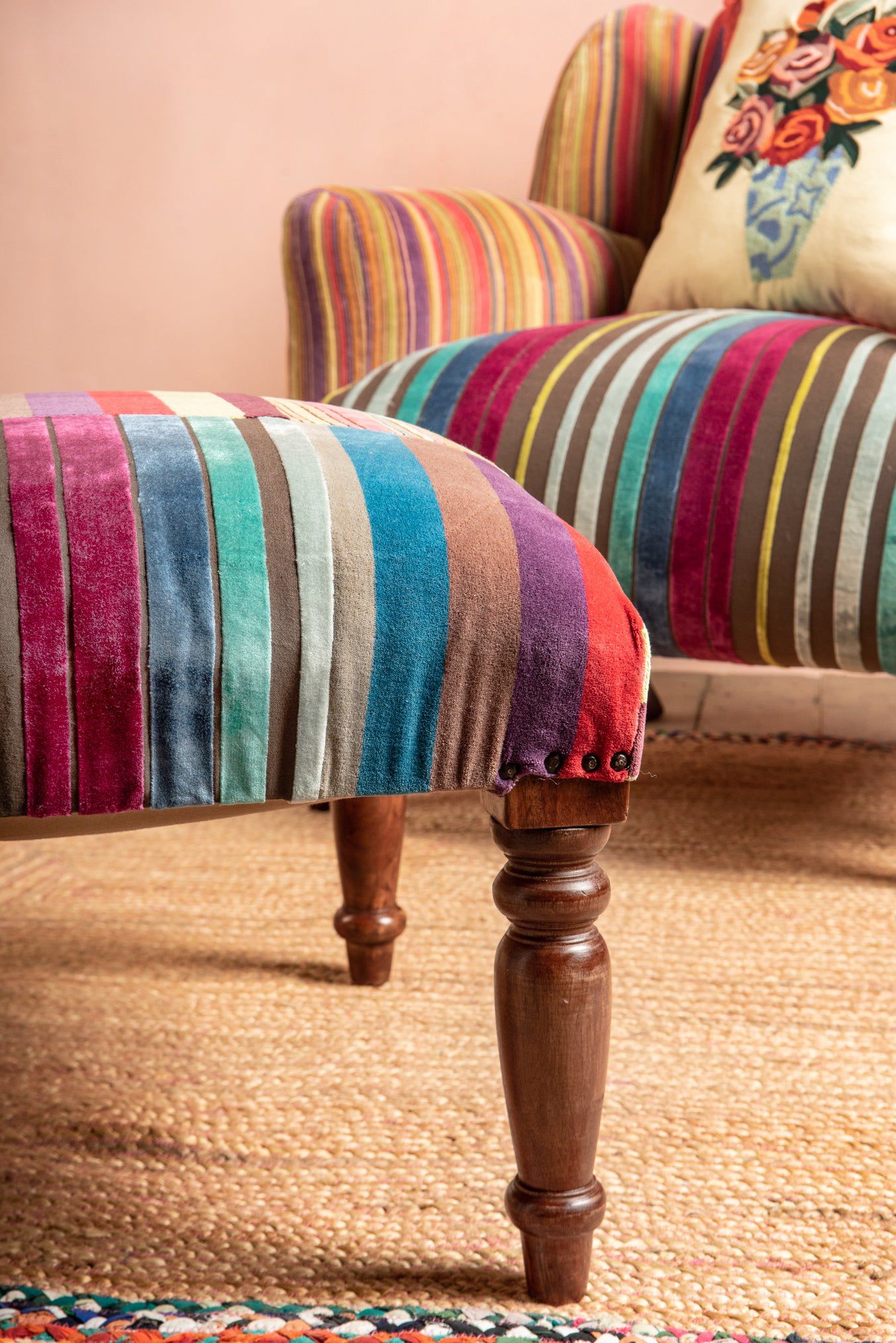 Ian Snow Ltd Fandango Striped Velvet Footstool