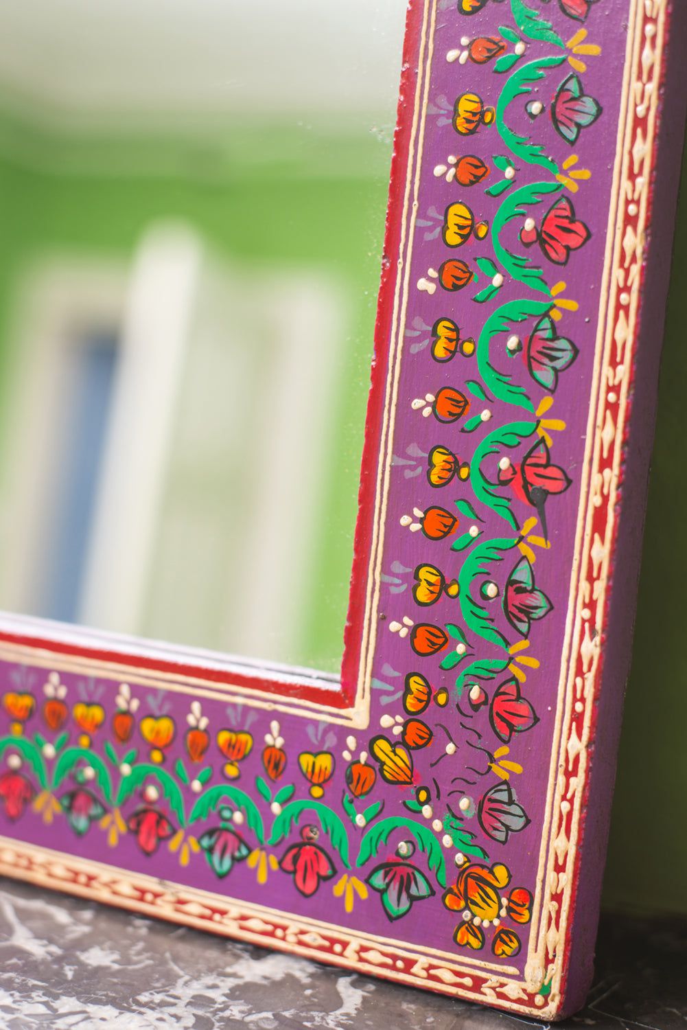Ian Snow Ltd Purple Highly Decorative Arched Wooden Mirror with Mehandi Work
