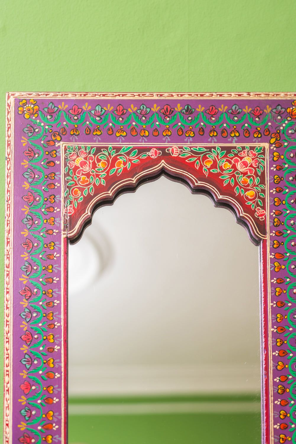 Ian Snow Ltd Purple Highly Decorative Arched Wooden Mirror with Mehandi Work