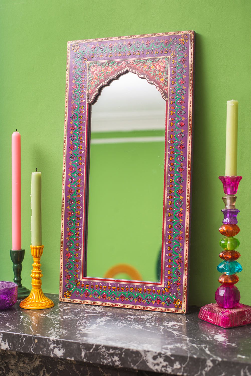 Ian Snow Ltd Purple Highly Decorative Arched Wooden Mirror with Mehandi Work