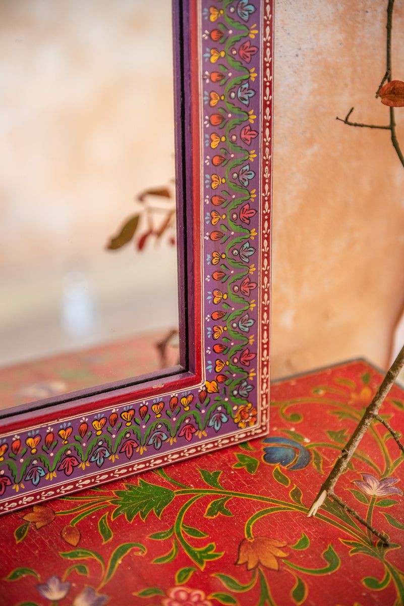 Ian Snow Ltd Purple Highly Decorative Arched Wooden Mirror with Mehandi Work