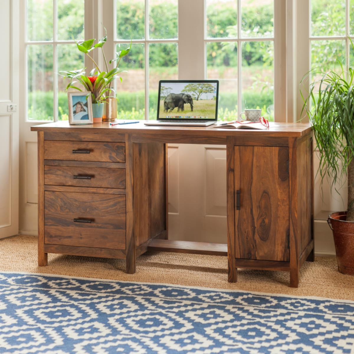 Neela solid wood executive on sale desk with hutch