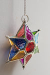 MYAKKA Multi Coloured Iron & Glass Hanging Star Lantern