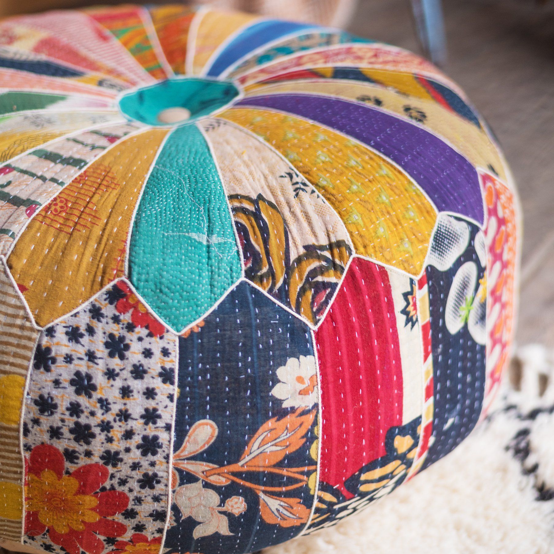 MYAKKA Vintage Fabric Patchwork Pouffe
