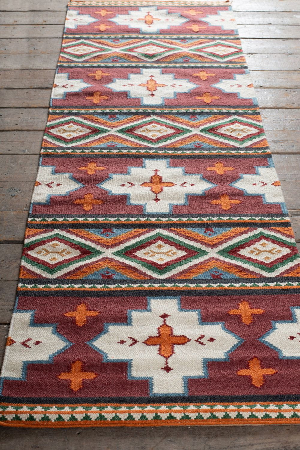 Feuilles Red and Orange Kilim Runner - MYAKKA