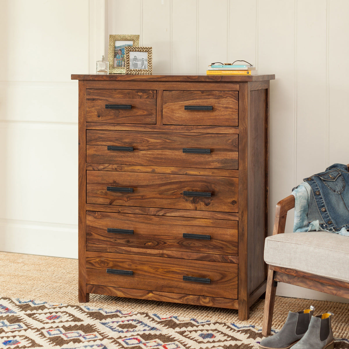 Mallani Tallboy Sheesham Chest of Drawers | Myakka.co.uk - MYAKKA